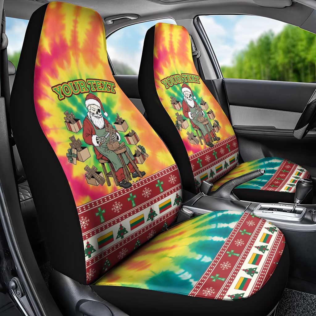 Personalized Lithuania Christmas Car Seat Cover Skeleton Cross Tie-Dye Vintage - Wonder Print Shop