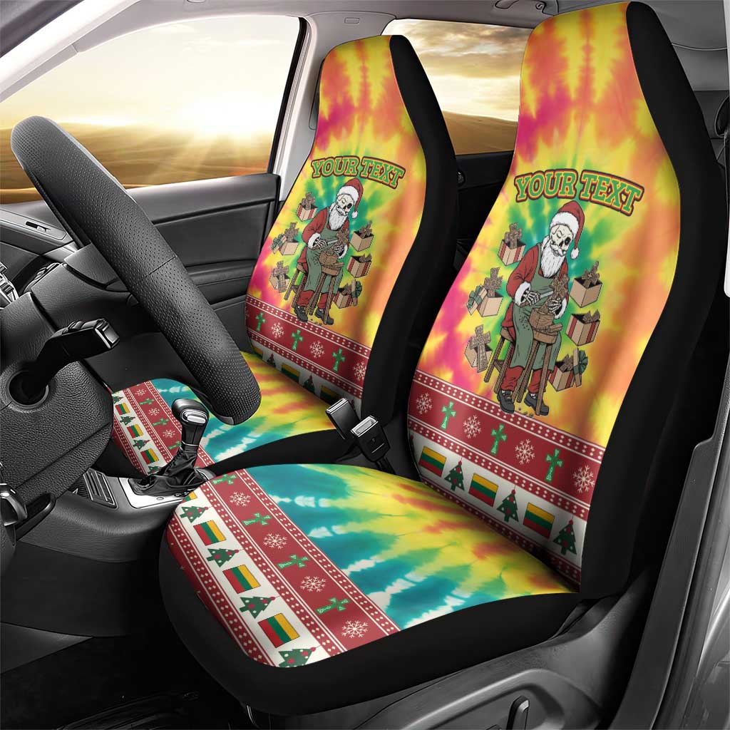 Personalized Lithuania Christmas Car Seat Cover Skeleton Cross Tie-Dye Vintage - Wonder Print Shop