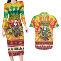 Personalized Lithuania Christmas Couples Matching Long Sleeve Bodycon Dress and Hawaiian Shirt Skeleton Cross Tie-Dye Vintage - Wonder Print Shop
