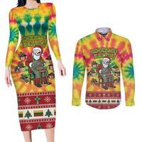 Personalized Lithuania Christmas Couples Matching Long Sleeve Bodycon Dress and Long Sleeve Button Shirt Skeleton Cross Tie-Dye Vintage - Wonder Print Shop