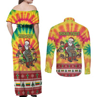 Personalized Lithuania Christmas Couples Matching Off Shoulder Maxi Dress and Long Sleeve Button Shirt Skeleton Cross Tie-Dye Vintage - Wonder Print Shop
