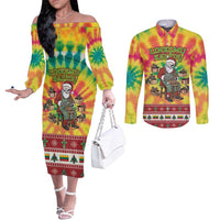 Personalized Lithuania Christmas Couples Matching Off The Shoulder Long Sleeve Dress and Long Sleeve Button Shirt Skeleton Cross Tie-Dye Vintage - Wonder Print Shop