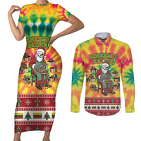 Personalized Lithuania Christmas Couples Matching Short Sleeve Bodycon Dress and Long Sleeve Button Shirt Skeleton Cross Tie-Dye Vintage - Wonder Print Shop