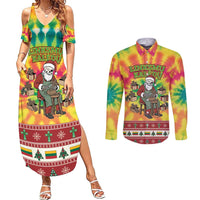 Personalized Lithuania Christmas Couples Matching Summer Maxi Dress and Long Sleeve Button Shirt Skeleton Cross Tie-Dye Vintage - Wonder Print Shop