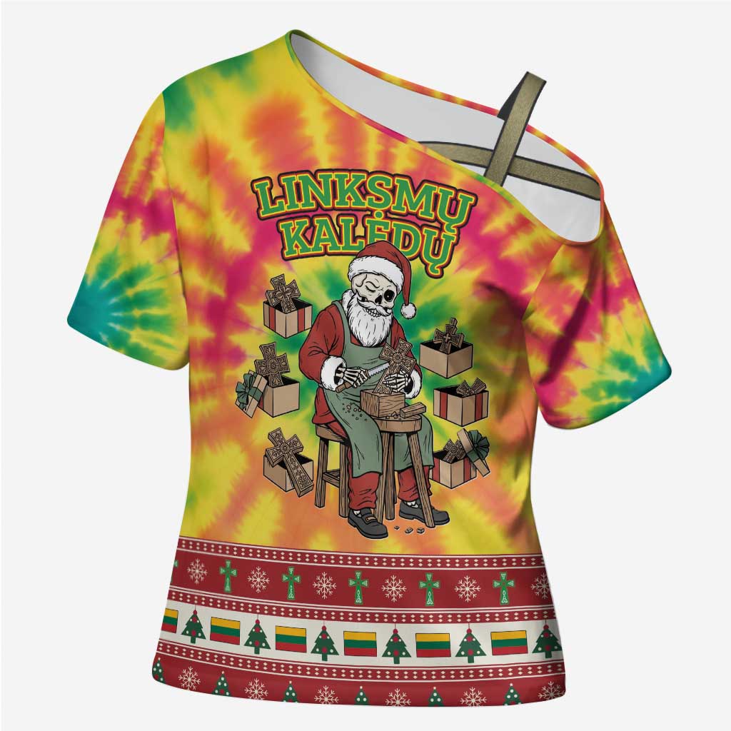 Personalized Lithuania Christmas Cross Shoulder Shirt Skeleton Cross Tie-Dye Vintage - Wonder Print Shop