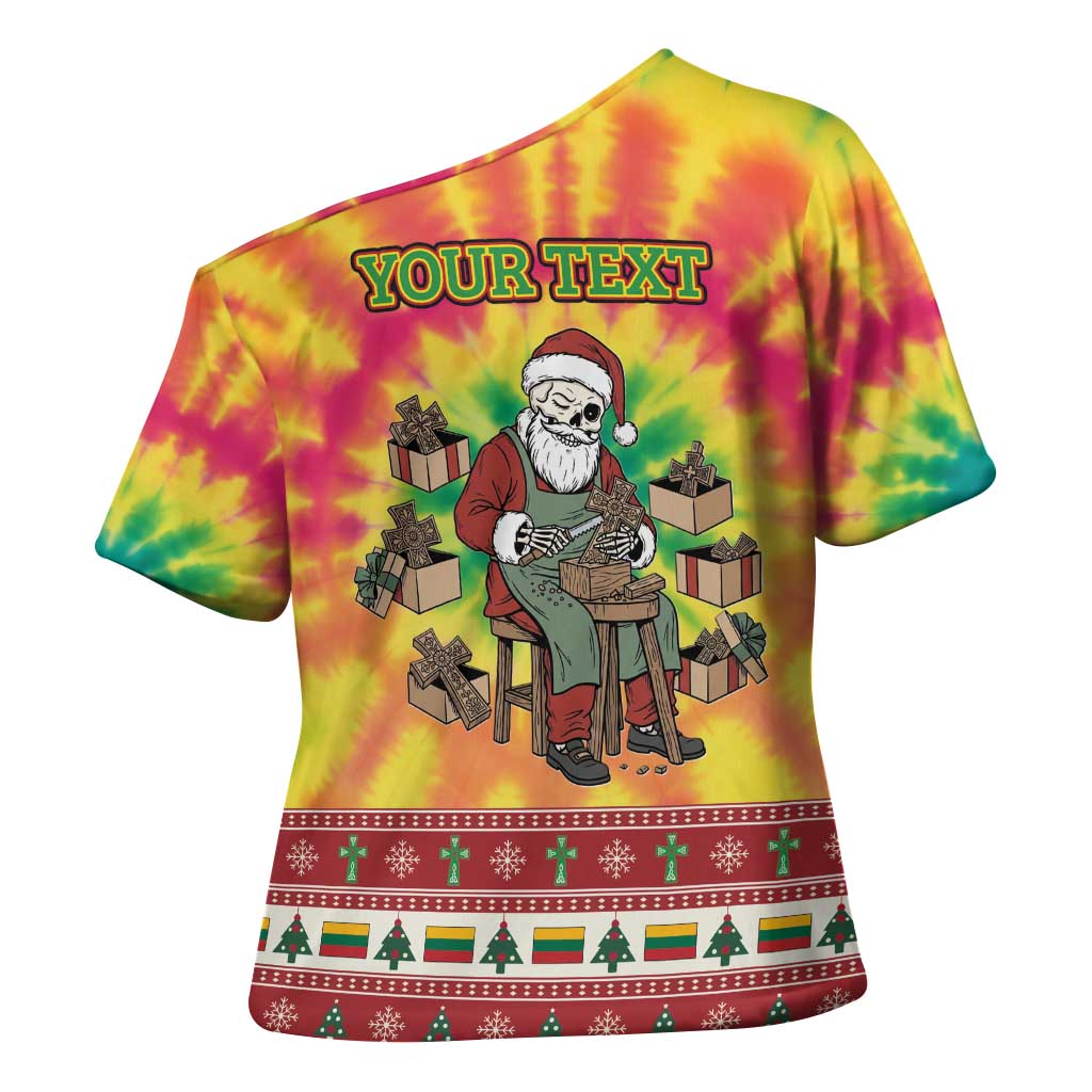 Personalized Lithuania Christmas Cross Shoulder Shirt Skeleton Cross Tie-Dye Vintage - Wonder Print Shop