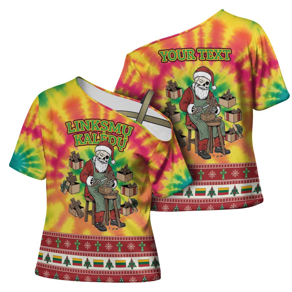 Personalized Lithuania Christmas Cross Shoulder Shirt Skeleton Cross Tie-Dye Vintage - Wonder Print Shop