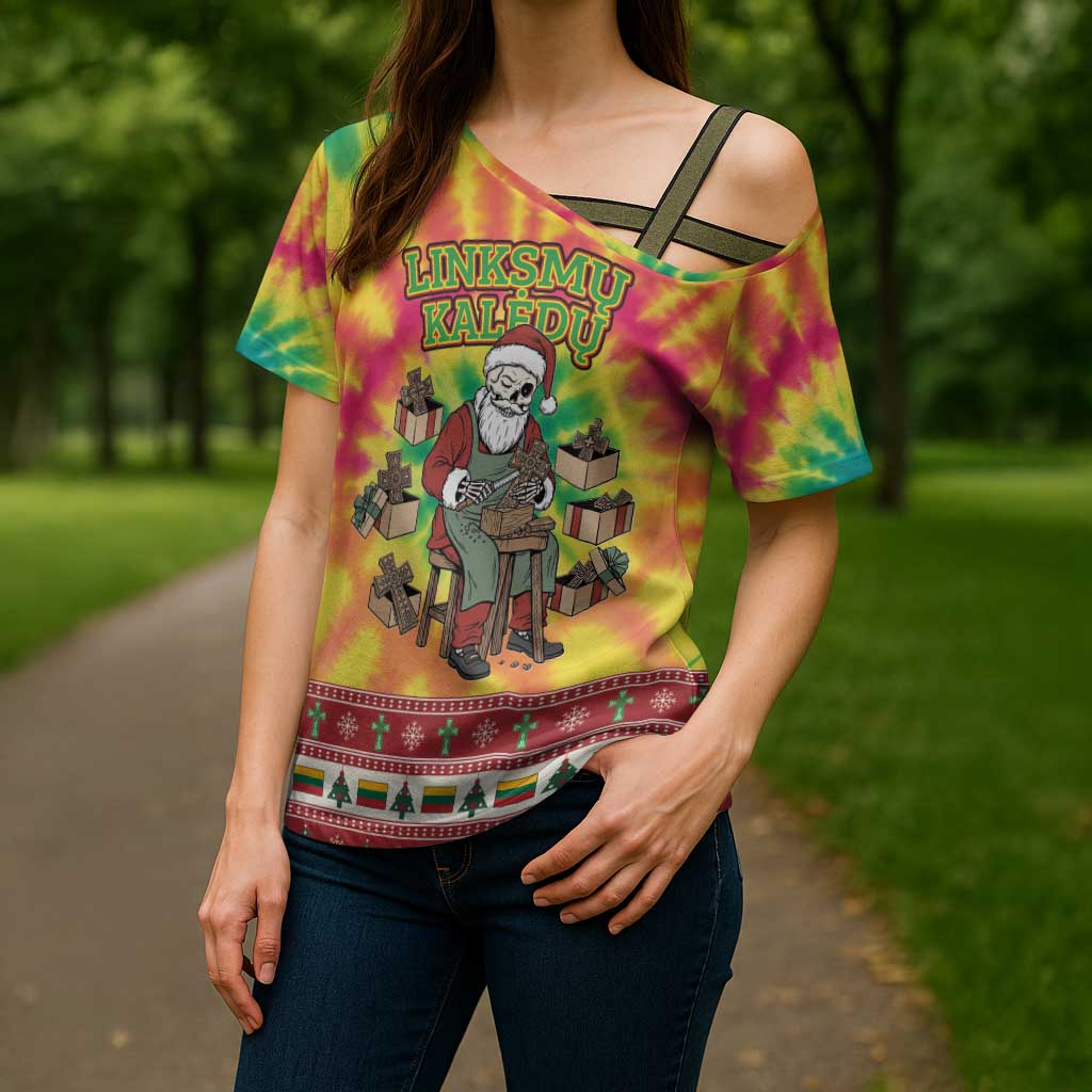 Personalized Lithuania Christmas Cross Shoulder Shirt Skeleton Cross Tie-Dye Vintage - Wonder Print Shop