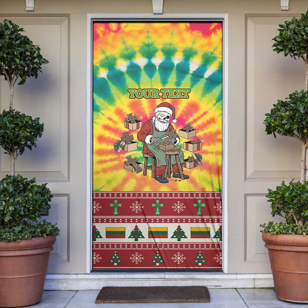 Personalized Lithuania Christmas Door Cover Skeleton Cross Tie-Dye Vintage - Wonder Print Shop