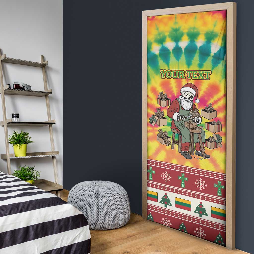 Personalized Lithuania Christmas Door Cover Skeleton Cross Tie-Dye Vintage - Wonder Print Shop