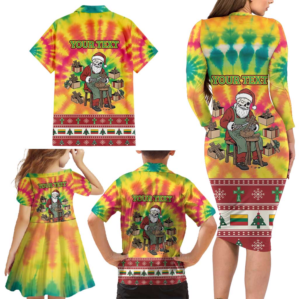 Personalized Lithuania Christmas Family Matching Long Sleeve Bodycon Dress and Hawaiian Shirt Skeleton Cross Tie-Dye Vintage - Wonder Print Shop