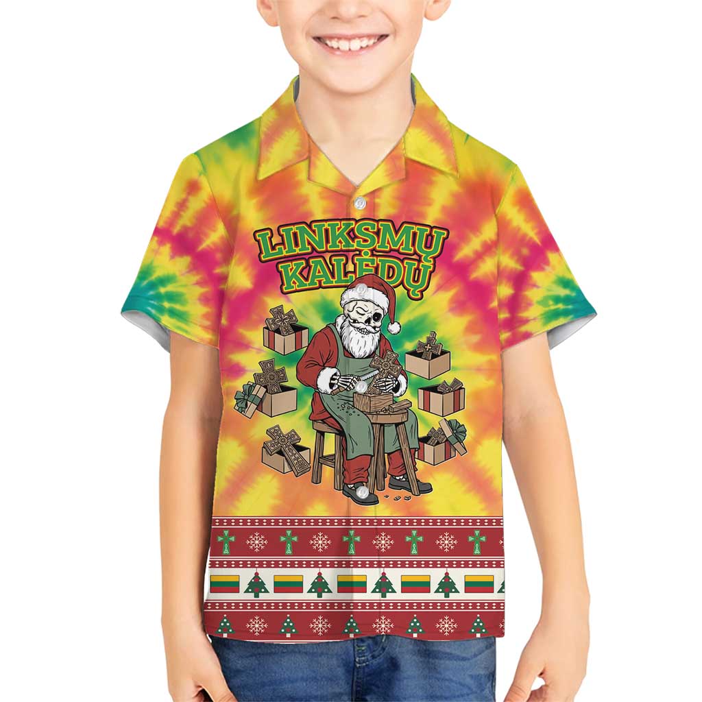 Personalized Lithuania Christmas Family Matching Long Sleeve Bodycon Dress and Hawaiian Shirt Skeleton Cross Tie-Dye Vintage - Wonder Print Shop