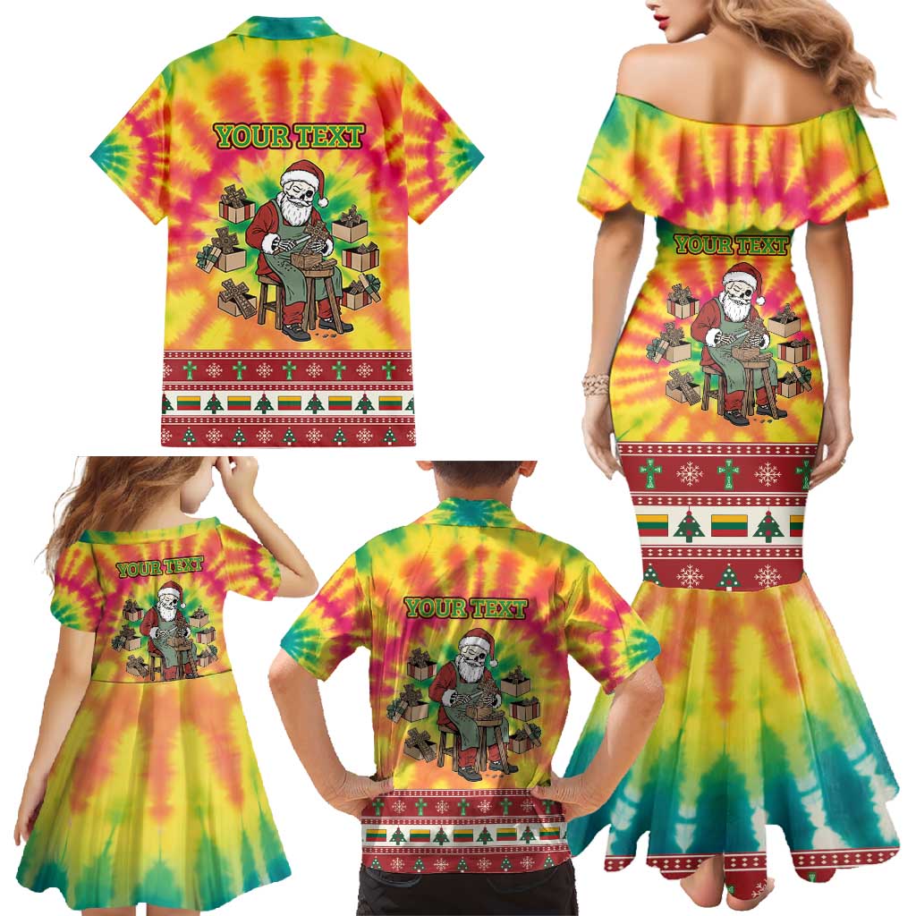 Personalized Lithuania Christmas Family Matching Mermaid Dress and Hawaiian Shirt Skeleton Cross Tie-Dye Vintage - Wonder Print Shop