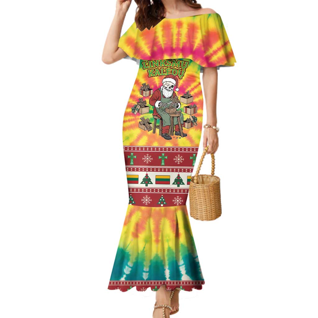 Personalized Lithuania Christmas Family Matching Mermaid Dress and Hawaiian Shirt Skeleton Cross Tie-Dye Vintage - Wonder Print Shop