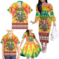Personalized Lithuania Christmas Family Matching Off The Shoulder Long Sleeve Dress and Hawaiian Shirt Skeleton Cross Tie-Dye Vintage - Wonder Print Shop