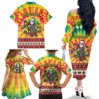 Personalized Lithuania Christmas Family Matching Off The Shoulder Long Sleeve Dress and Hawaiian Shirt Skeleton Cross Tie-Dye Vintage - Wonder Print Shop