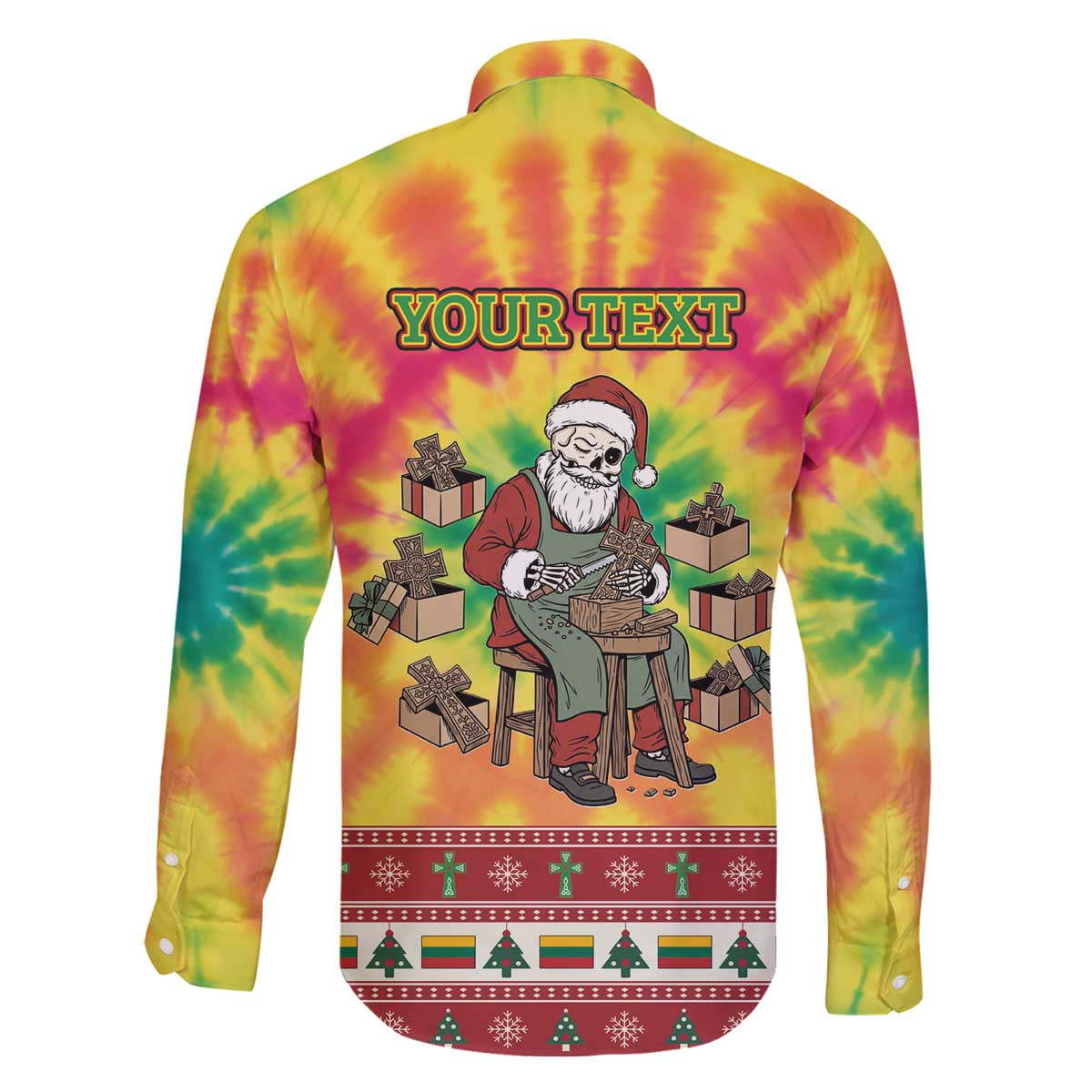 Personalized Lithuania Christmas Family Matching Off The Shoulder Long Sleeve Dress and Hawaiian Shirt Skeleton Cross Tie-Dye Vintage - Wonder Print Shop
