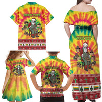 Personalized Lithuania Christmas Family Matching Off Shoulder Maxi Dress and Hawaiian Shirt Skeleton Cross Tie-Dye Vintage - Wonder Print Shop