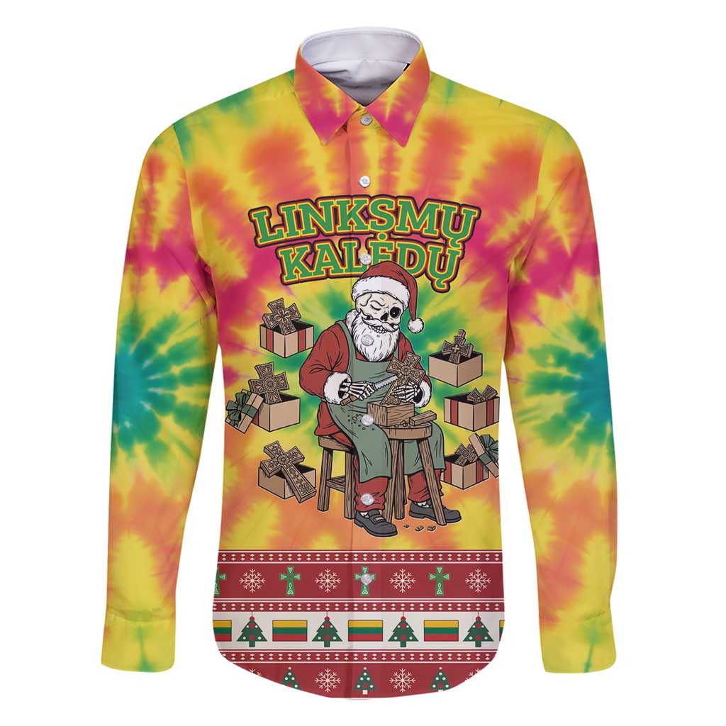 Personalized Lithuania Christmas Family Matching Off Shoulder Maxi Dress and Hawaiian Shirt Skeleton Cross Tie-Dye Vintage - Wonder Print Shop