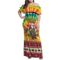 Personalized Lithuania Christmas Family Matching Off Shoulder Maxi Dress and Hawaiian Shirt Skeleton Cross Tie-Dye Vintage - Wonder Print Shop