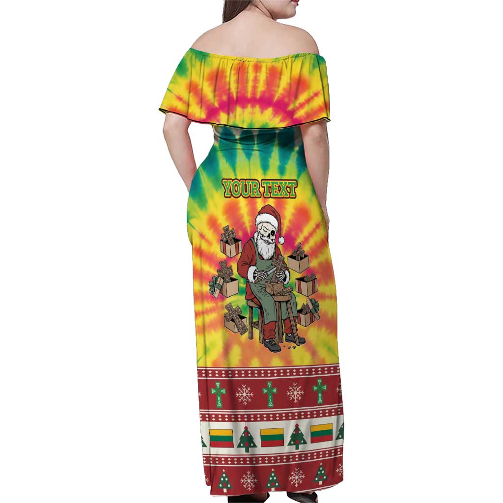 Personalized Lithuania Christmas Family Matching Off Shoulder Maxi Dress and Hawaiian Shirt Skeleton Cross Tie-Dye Vintage - Wonder Print Shop