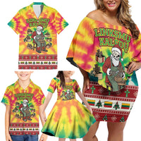 Personalized Lithuania Christmas Family Matching Off Shoulder Short Dress and Hawaiian Shirt Skeleton Cross Tie-Dye Vintage - Wonder Print Shop