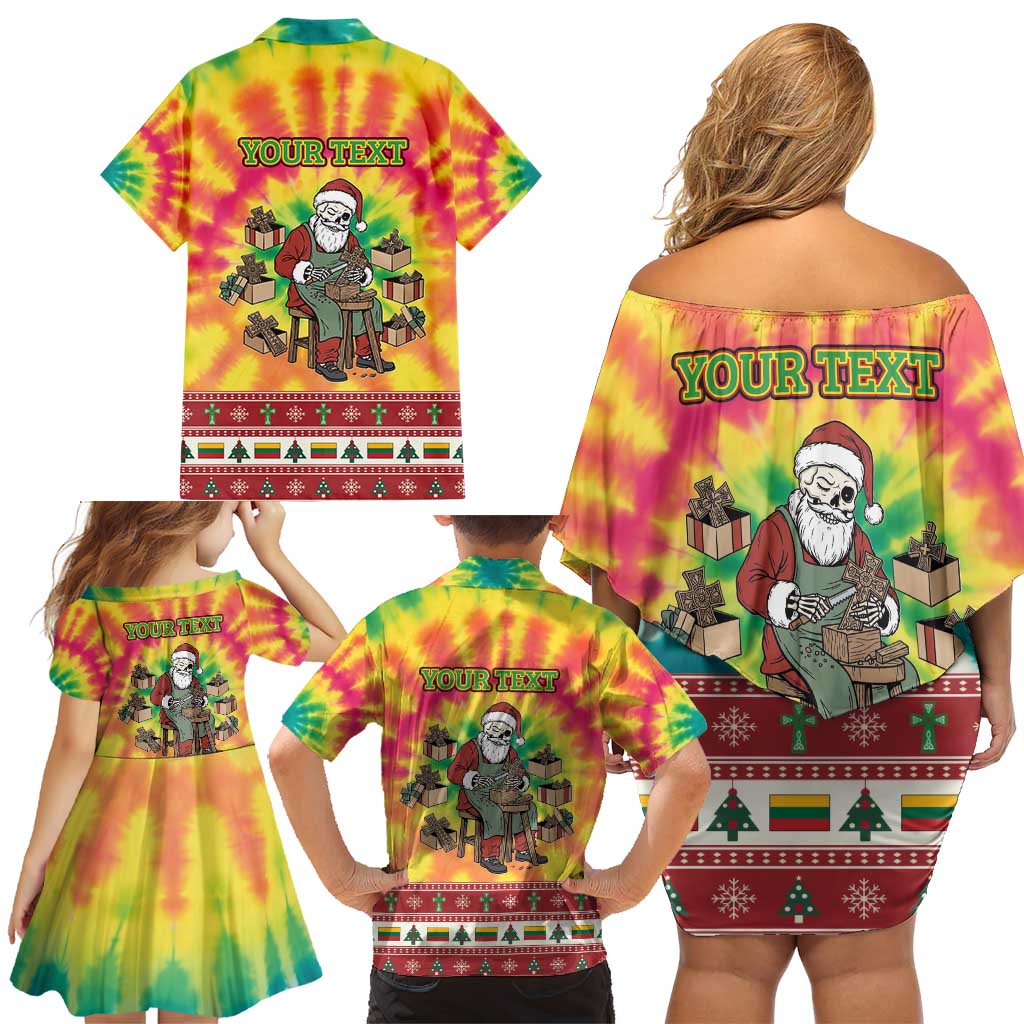 Personalized Lithuania Christmas Family Matching Off Shoulder Short Dress and Hawaiian Shirt Skeleton Cross Tie-Dye Vintage - Wonder Print Shop