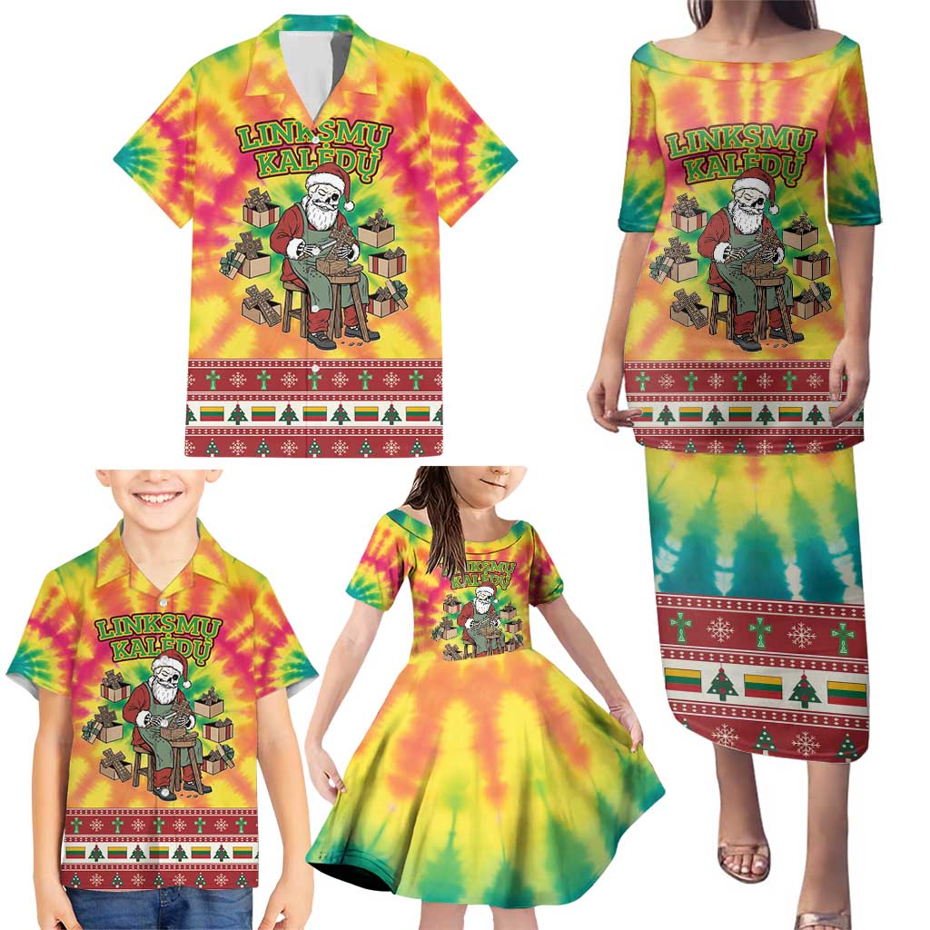 Personalized Lithuania Christmas Family Matching Puletasi and Hawaiian Shirt Skeleton Cross Tie-Dye Vintage - Wonder Print Shop