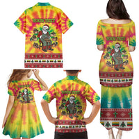 Personalized Lithuania Christmas Family Matching Puletasi and Hawaiian Shirt Skeleton Cross Tie-Dye Vintage - Wonder Print Shop