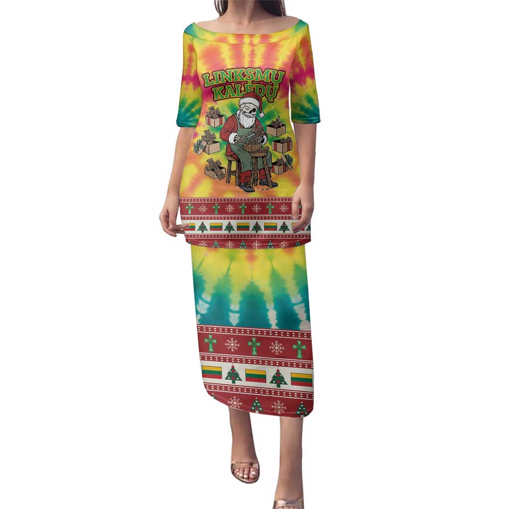 Personalized Lithuania Christmas Family Matching Puletasi and Hawaiian Shirt Skeleton Cross Tie-Dye Vintage - Wonder Print Shop