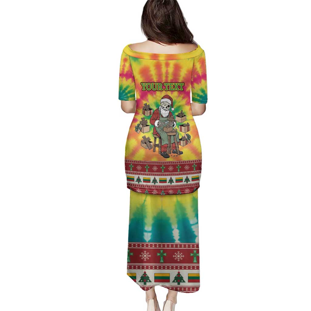 Personalized Lithuania Christmas Family Matching Puletasi and Hawaiian Shirt Skeleton Cross Tie-Dye Vintage - Wonder Print Shop