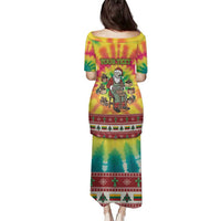 Personalized Lithuania Christmas Family Matching Puletasi and Hawaiian Shirt Skeleton Cross Tie-Dye Vintage - Wonder Print Shop