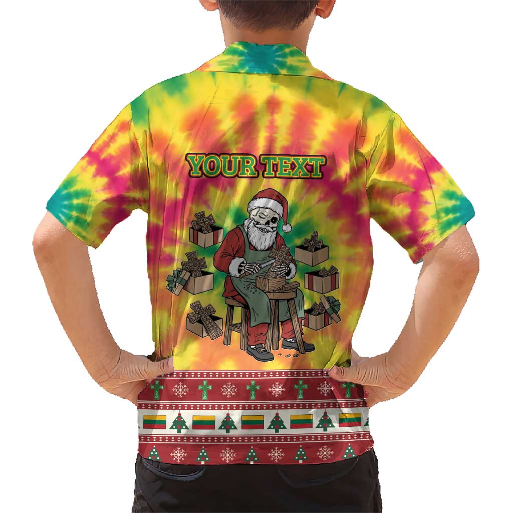 Personalized Lithuania Christmas Family Matching Short Sleeve Bodycon Dress and Hawaiian Shirt Skeleton Cross Tie-Dye Vintage - Wonder Print Shop