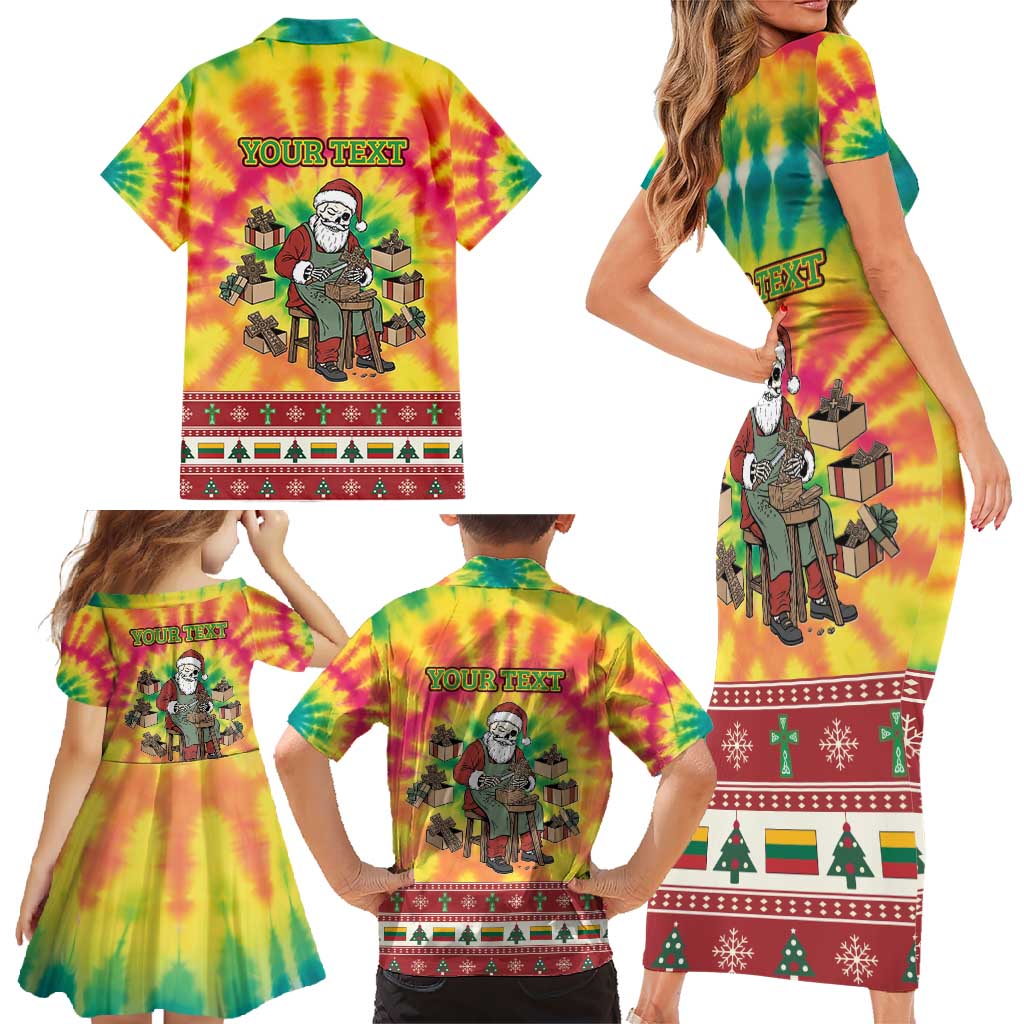 Personalized Lithuania Christmas Family Matching Short Sleeve Bodycon Dress and Hawaiian Shirt Skeleton Cross Tie-Dye Vintage - Wonder Print Shop