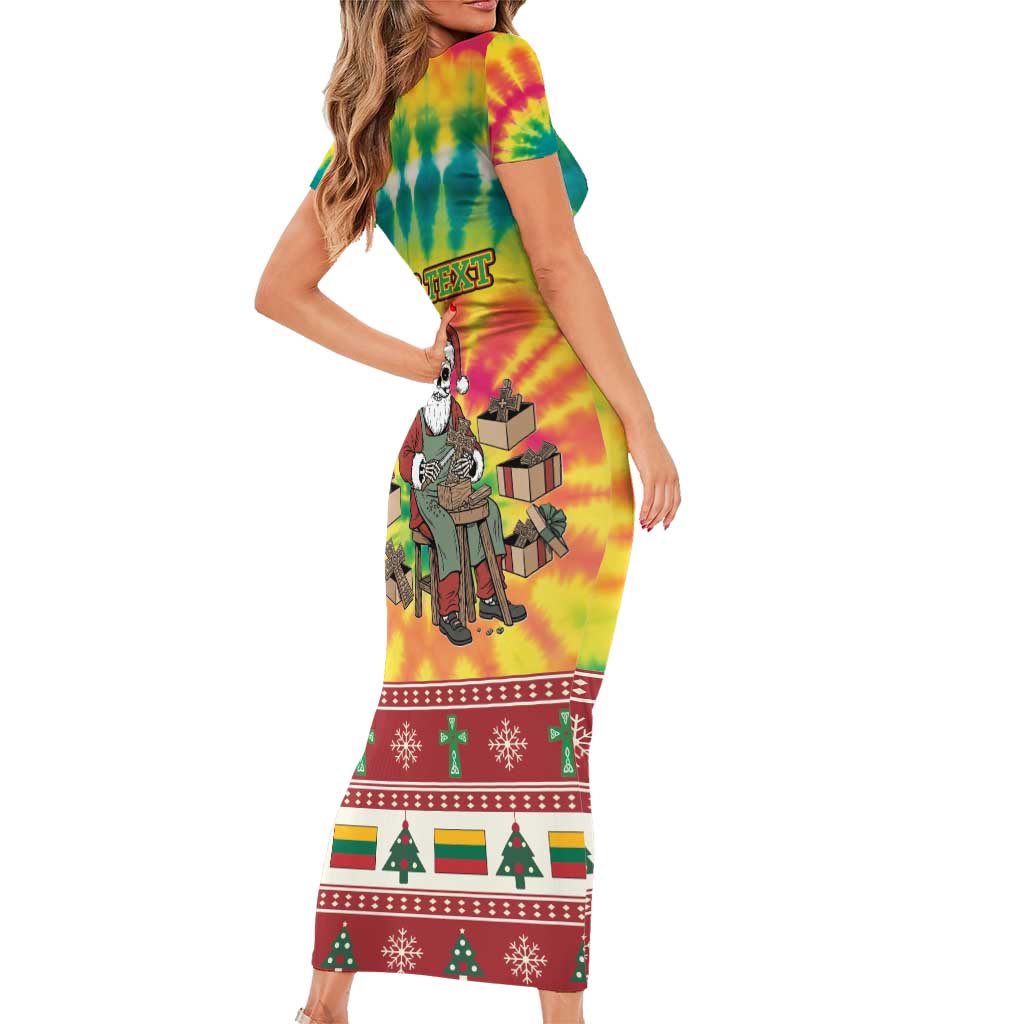 Personalized Lithuania Christmas Family Matching Short Sleeve Bodycon Dress and Hawaiian Shirt Skeleton Cross Tie-Dye Vintage - Wonder Print Shop