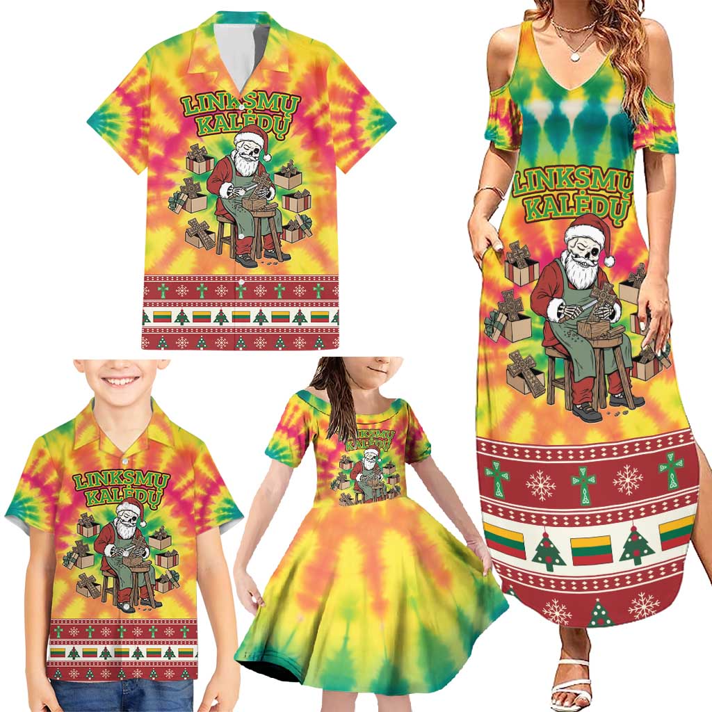 Personalized Lithuania Christmas Family Matching Summer Maxi Dress and Hawaiian Shirt Skeleton Cross Tie-Dye Vintage - Wonder Print Shop