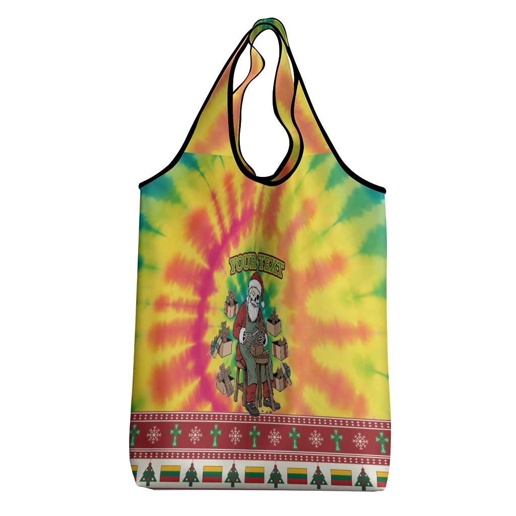 Personalized Lithuania Christmas Grocery Bag Skeleton Cross Tie-Dye Vintage - Wonder Print Shop