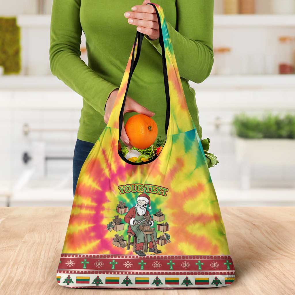 Personalized Lithuania Christmas Grocery Bag Skeleton Cross Tie-Dye Vintage - Wonder Print Shop