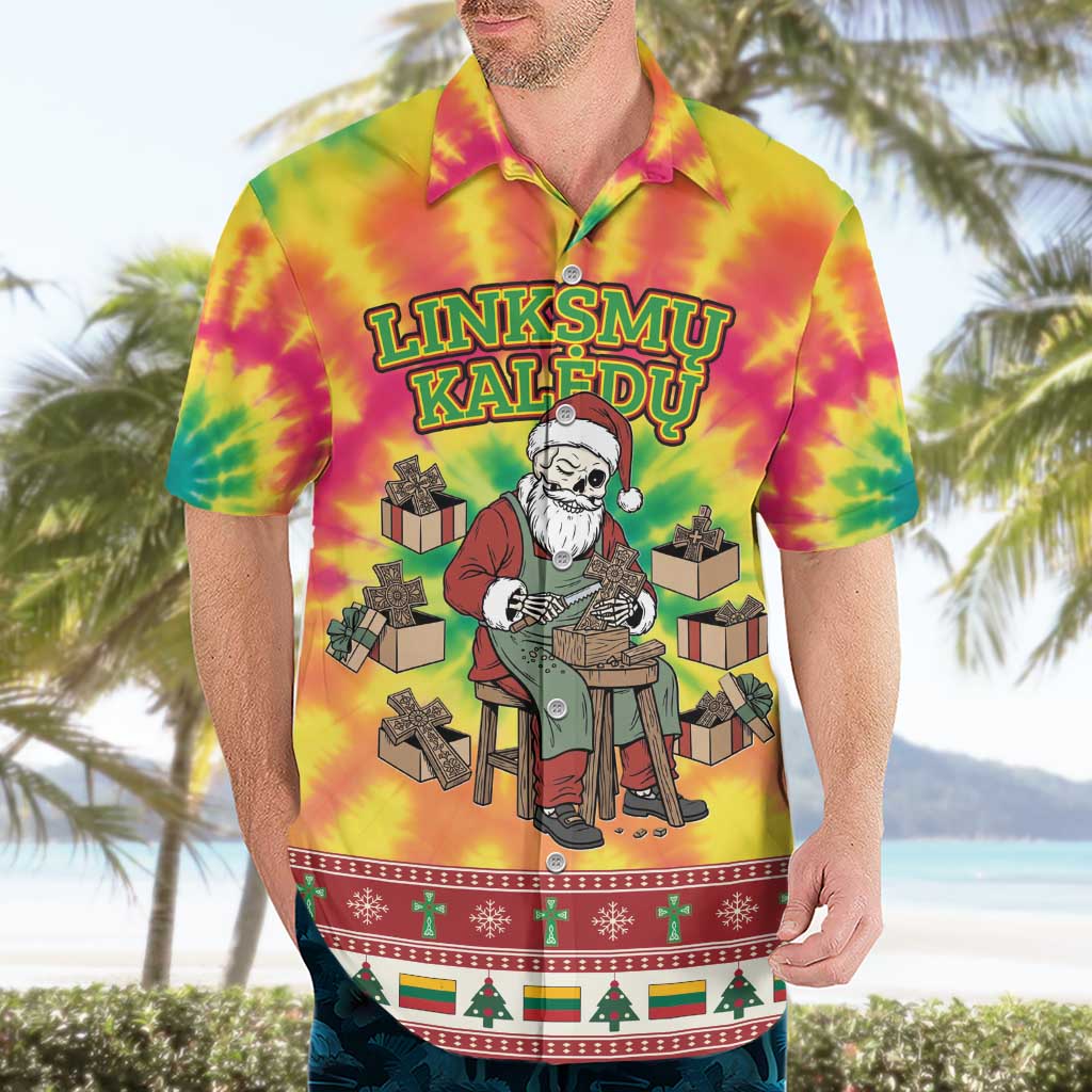 Personalized Lithuania Christmas Hawaiian Shirt Skeleton Cross Tie-Dye Vintage - Wonder Print Shop