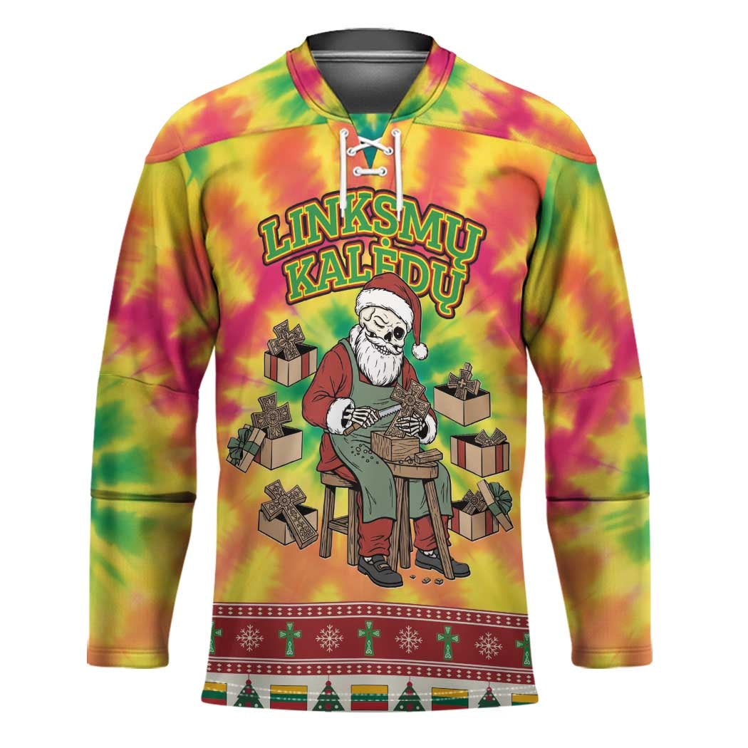 Personalized Lithuania Christmas Hockey Jersey Skeleton Cross Tie-Dye Vintage - Wonder Print Shop
