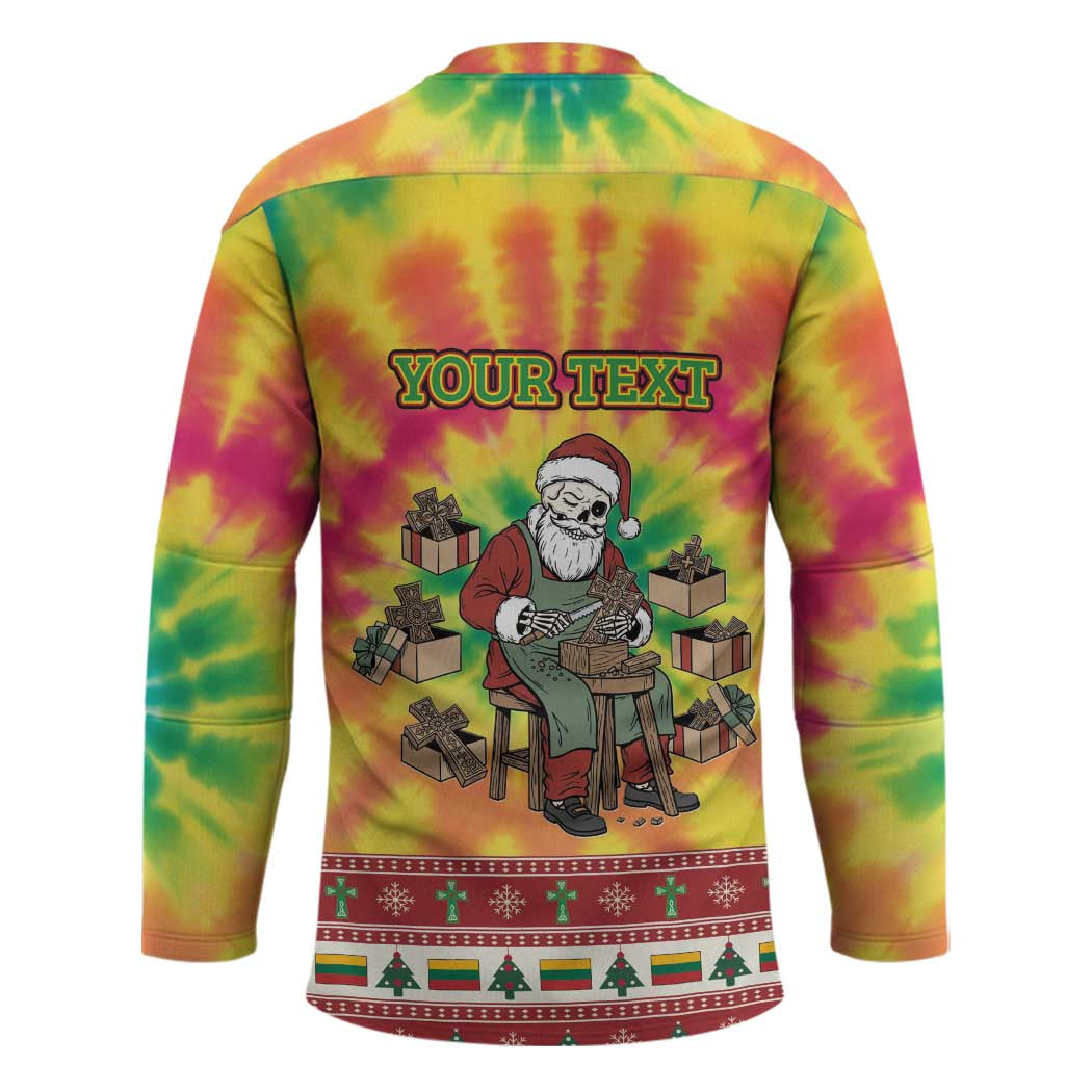 Personalized Lithuania Christmas Hockey Jersey Skeleton Cross Tie-Dye Vintage - Wonder Print Shop