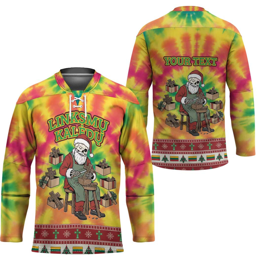 Personalized Lithuania Christmas Hockey Jersey Skeleton Cross Tie-Dye Vintage - Wonder Print Shop