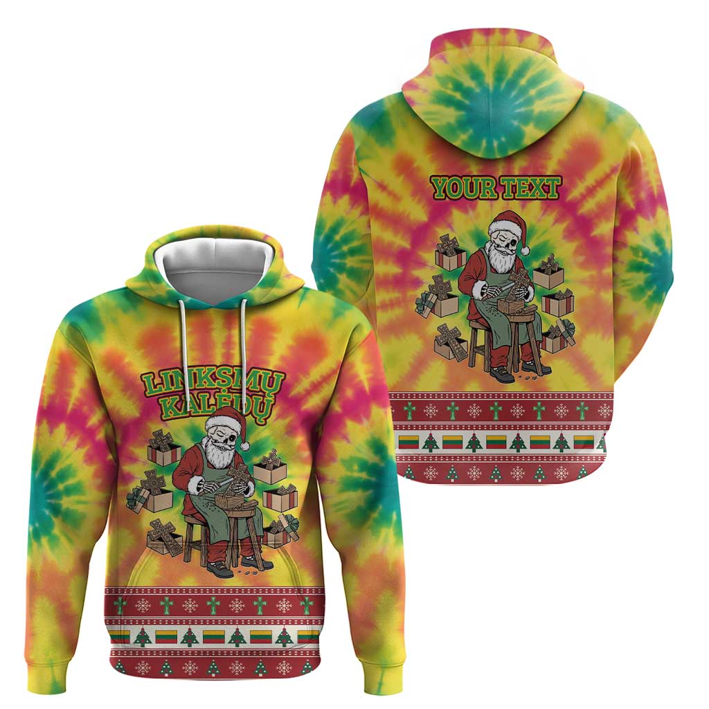 Personalized Lithuania Christmas Hoodie Skeleton Cross Tie-Dye Vintage - Wonder Print Shop
