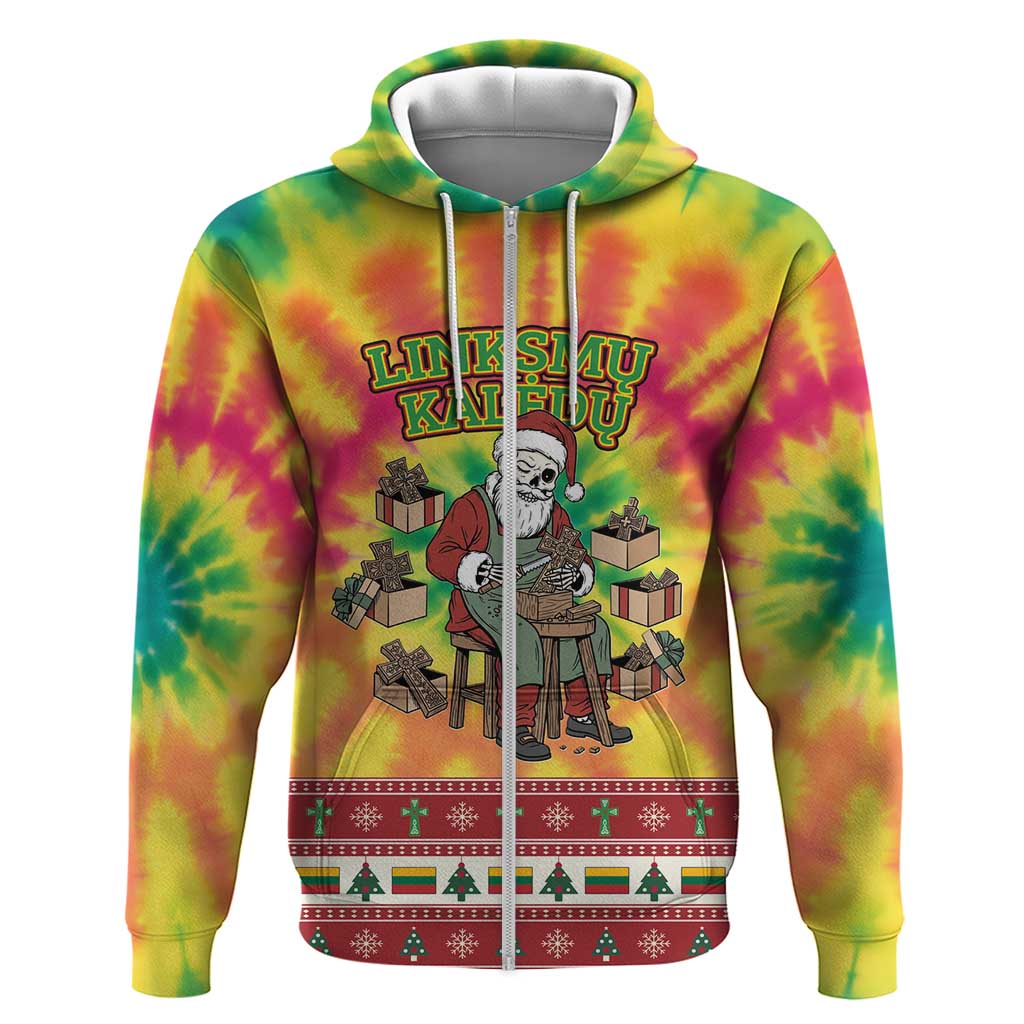 Personalized Lithuania Christmas Hoodie Skeleton Cross Tie-Dye Vintage - Wonder Print Shop
