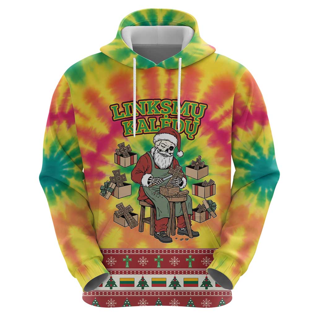 Personalized Lithuania Christmas Hoodie Skeleton Cross Tie-Dye Vintage - Wonder Print Shop