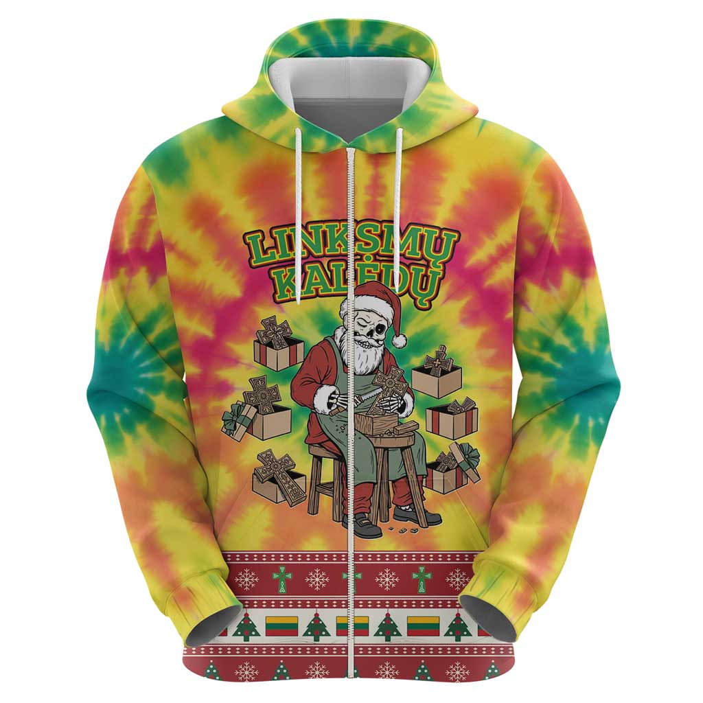 Personalized Lithuania Christmas Hoodie Skeleton Cross Tie-Dye Vintage - Wonder Print Shop