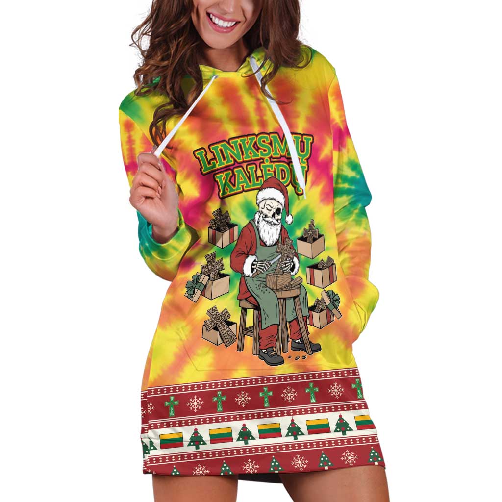 Personalized Lithuania Christmas Hoodie Dress Skeleton Cross Tie-Dye Vintage - Wonder Print Shop