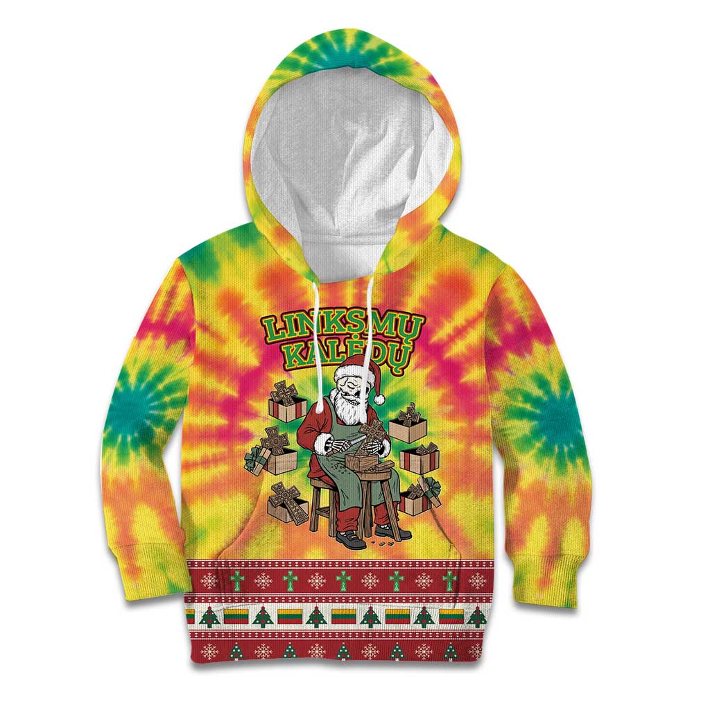Personalized Lithuania Christmas Kid Hoodie Skeleton Cross Tie-Dye Vintage - Wonder Print Shop