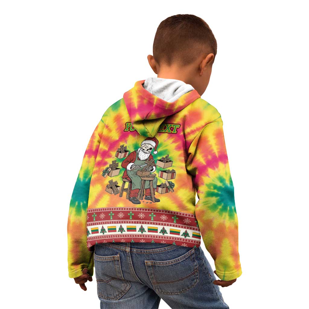 Personalized Lithuania Christmas Kid Hoodie Skeleton Cross Tie-Dye Vintage - Wonder Print Shop