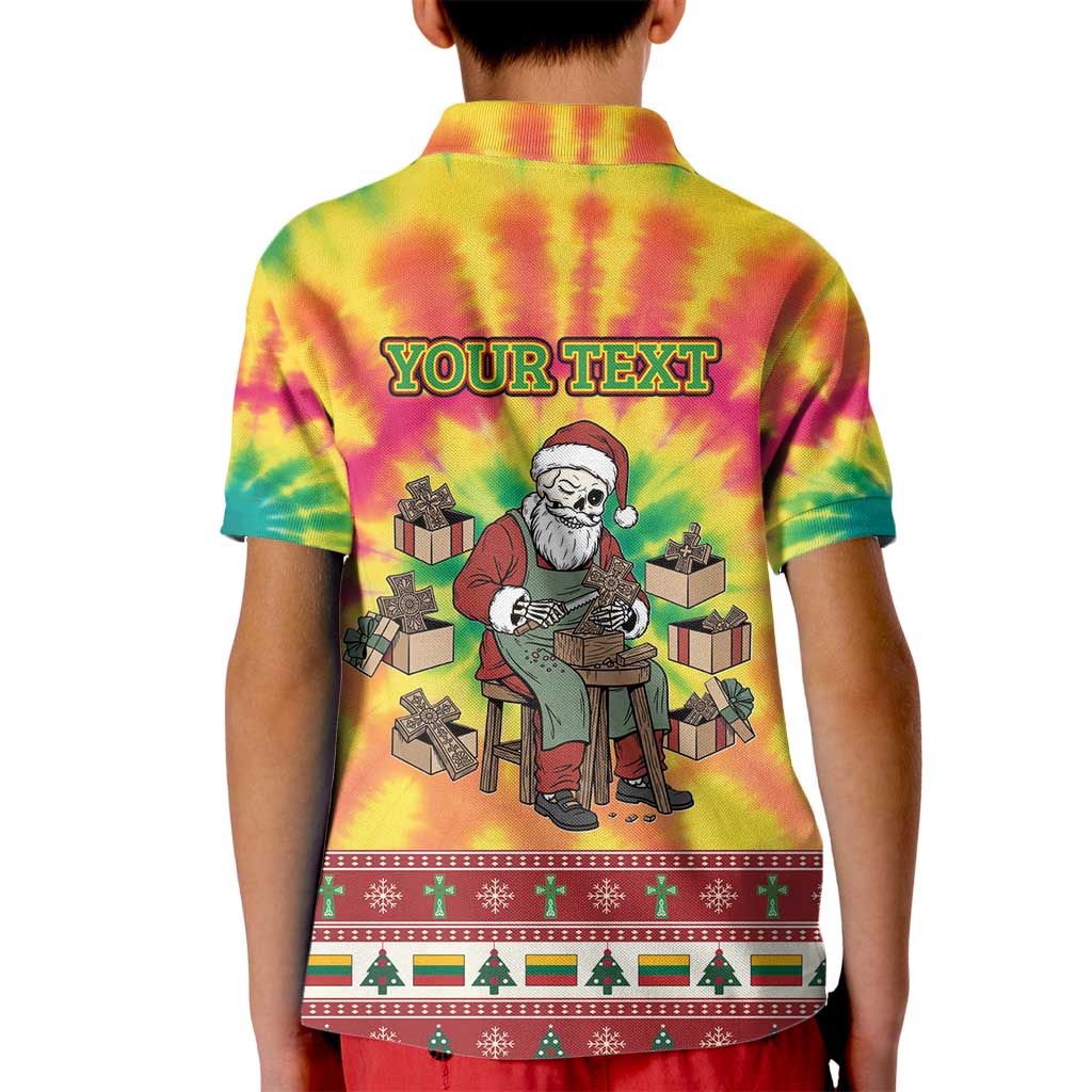 Personalized Lithuania Christmas Kid Polo Shirt Skeleton Cross Tie-Dye Vintage - Wonder Print Shop